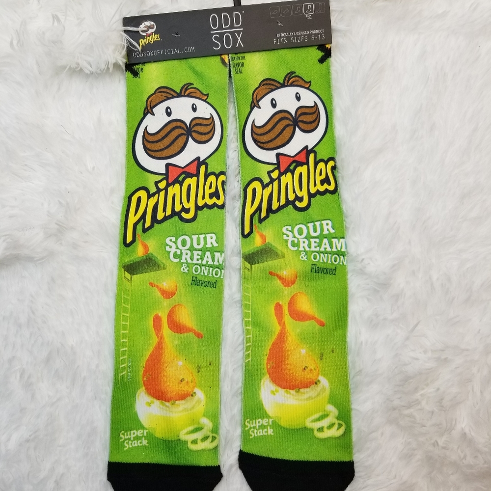 Brand New with Tag Mens Odd Sox Pringles Sour Cream and Onion Crew Socks, 6-13
